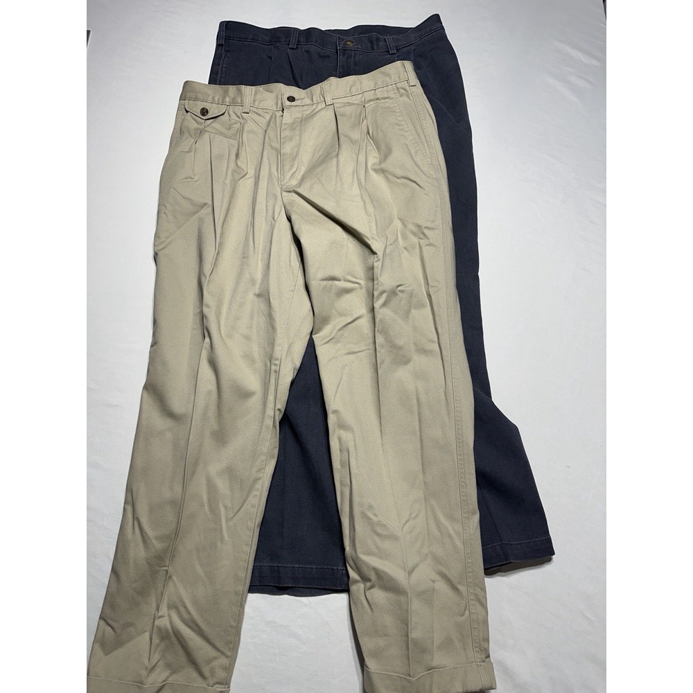 Vintage Savane Pleated Chino Pants Lot 2 Cotton Twill 38x30 Navy Khaki
